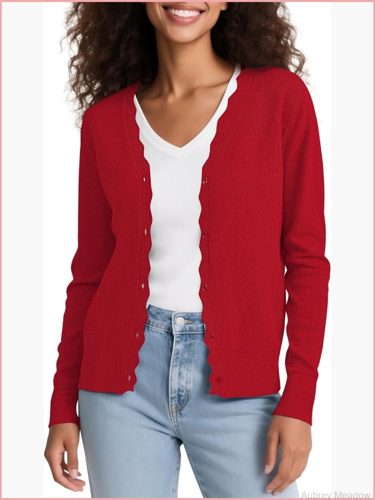 Long Sleeve Open Front Cardigan Lightweight V-Neck Button Down Knit Sweater